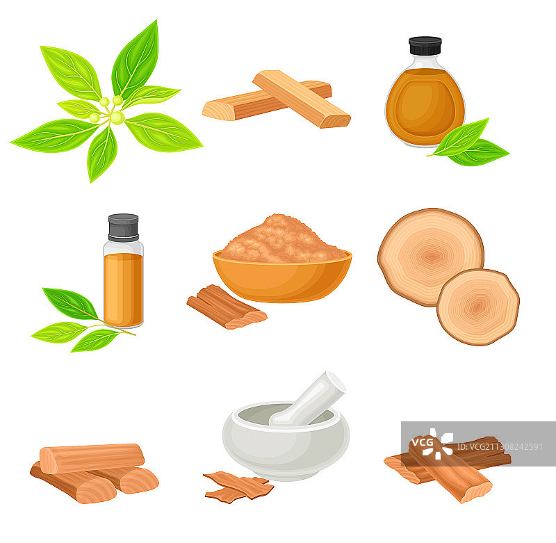 檀香树枝与碗中的香粉图片素材