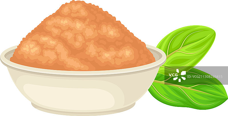 碗中倒入檀香粉与绿叶图片素材