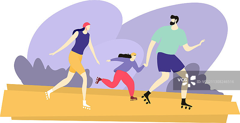 快乐的家庭经营的旱冰鞋人物图片素材