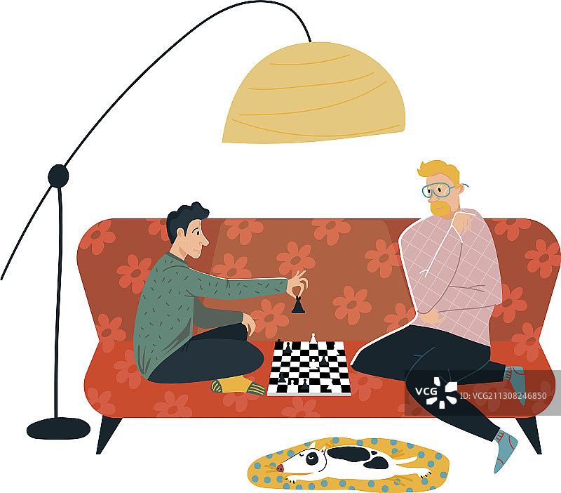 男人朋友角色下着困难的国际象棋图片素材