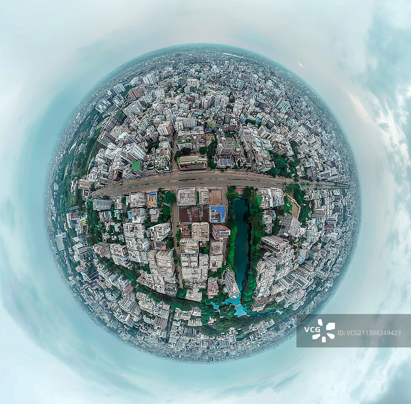 孟加拉国达卡Dhanmondi海边的城市航拍景色图片素材