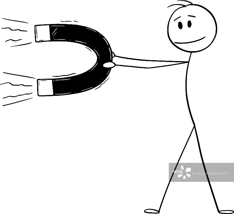 卡通男人或商人拿着大磁铁图片素材