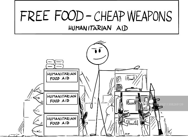 卡通小贩售卖人道主义援助食品图片素材