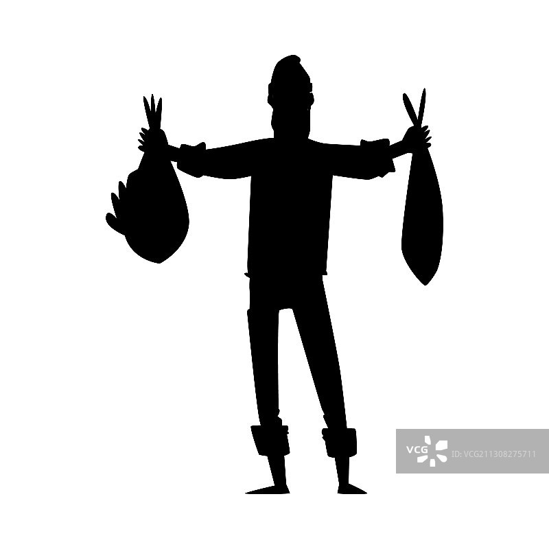 卡通渔夫抱着两条大鱼图片素材