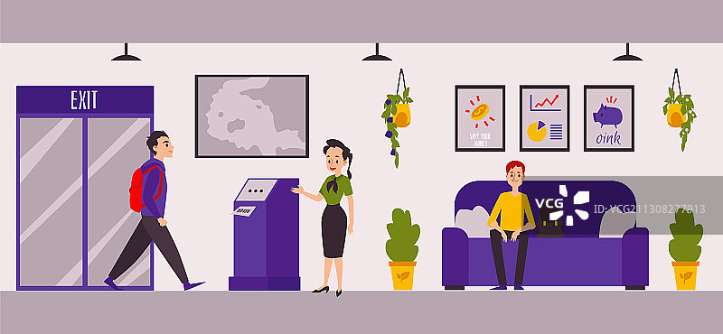 银行办公室内部banner——女性银行服务图片素材