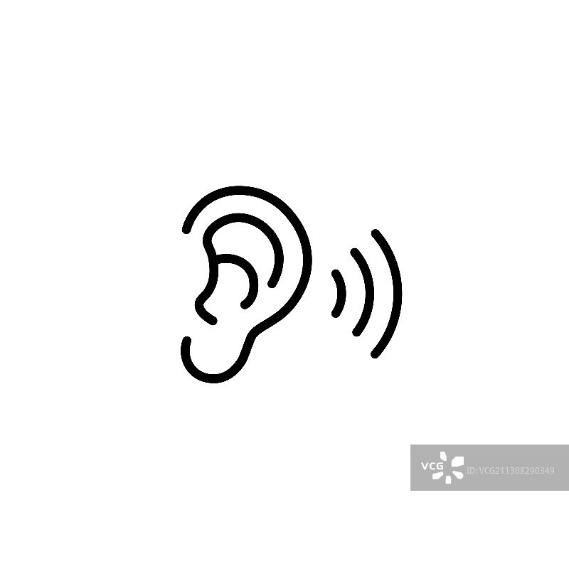 孤立白色背景上的耳朵线条听力符号图片素材