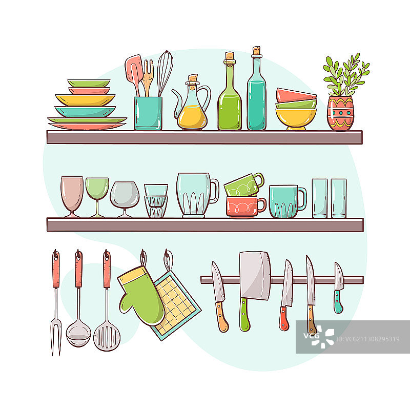 彩色厨房用品货架图片素材
