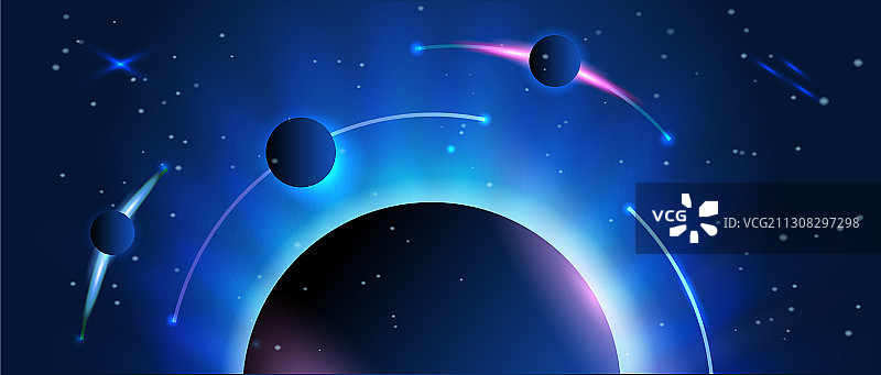 带有地球和行星的抽象空间banner图片素材