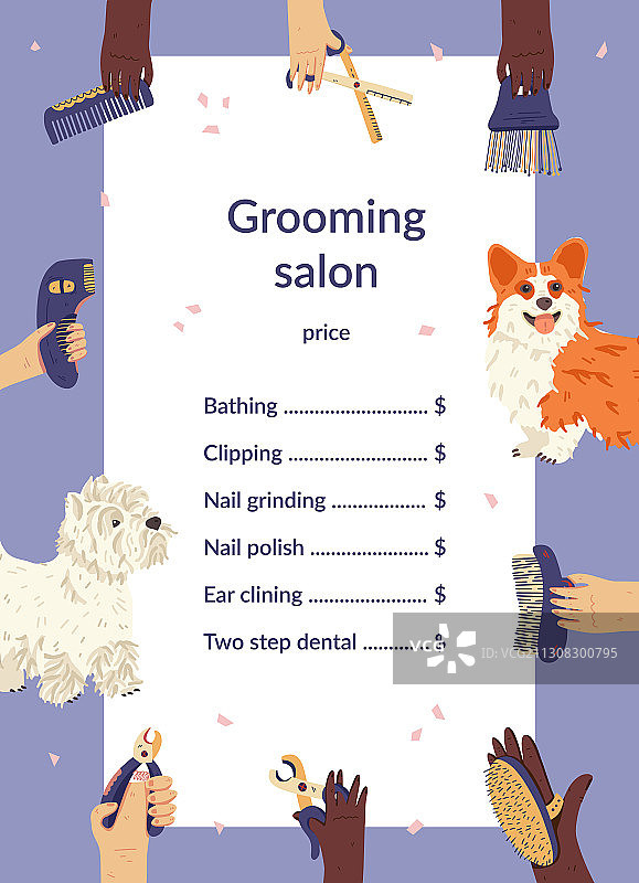 宠物美容店价目表扁平风格模板图片素材