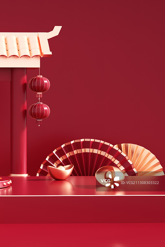 喜庆中国风C4D元旦节新年场景图片素材