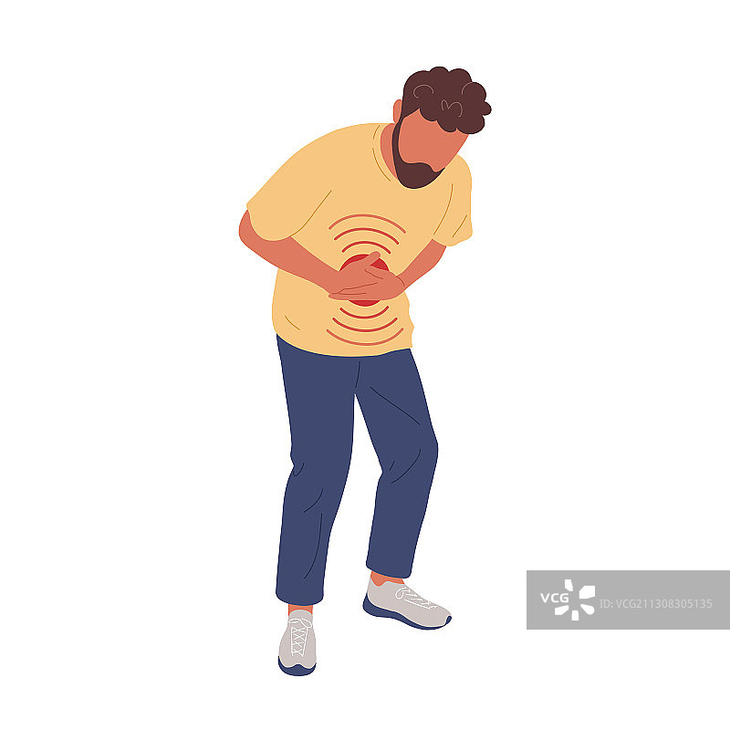生病的男人胃痛摸肚子图片素材