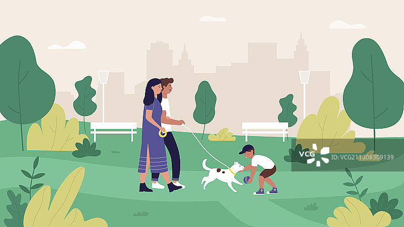 夏日城市公园里的家庭图片素材