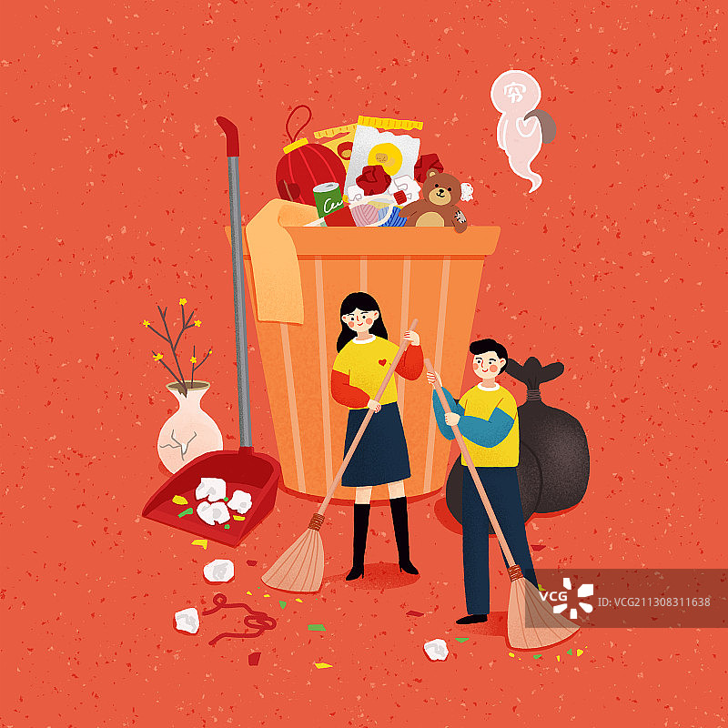 年俗红色背景方形情侣正月初六-送穷鬼图片素材