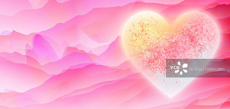 粉色的爱心礼盒在发光插画元素图片素材