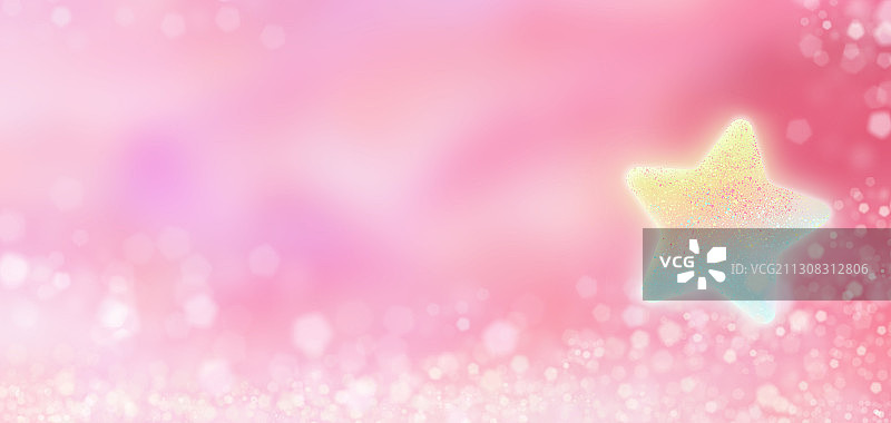 发光的渐变色星星在粉色背景中插画图片素材