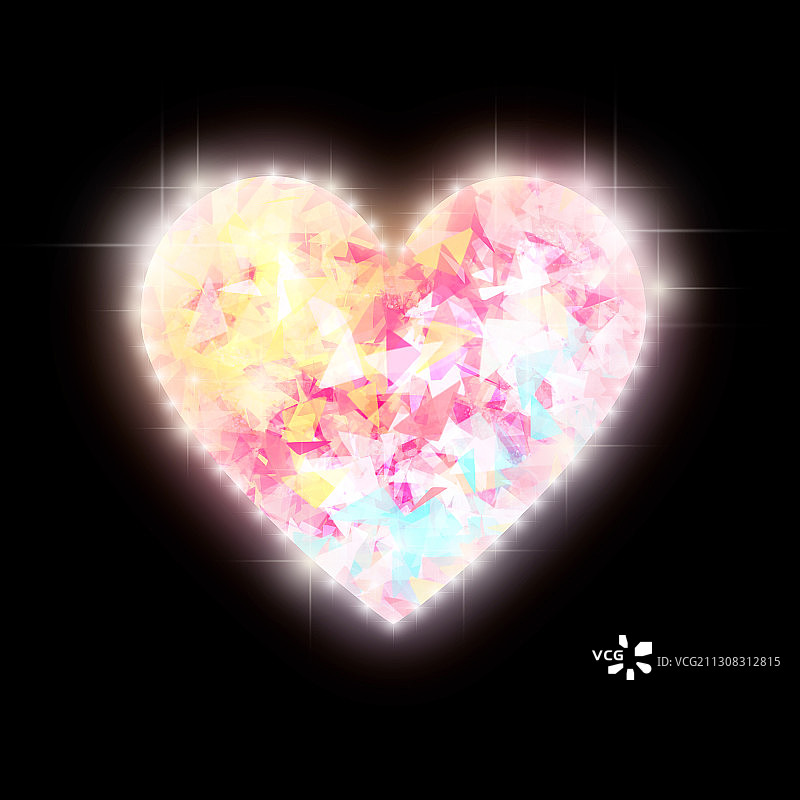 粉色的爱心礼盒在发光插画元素图片素材