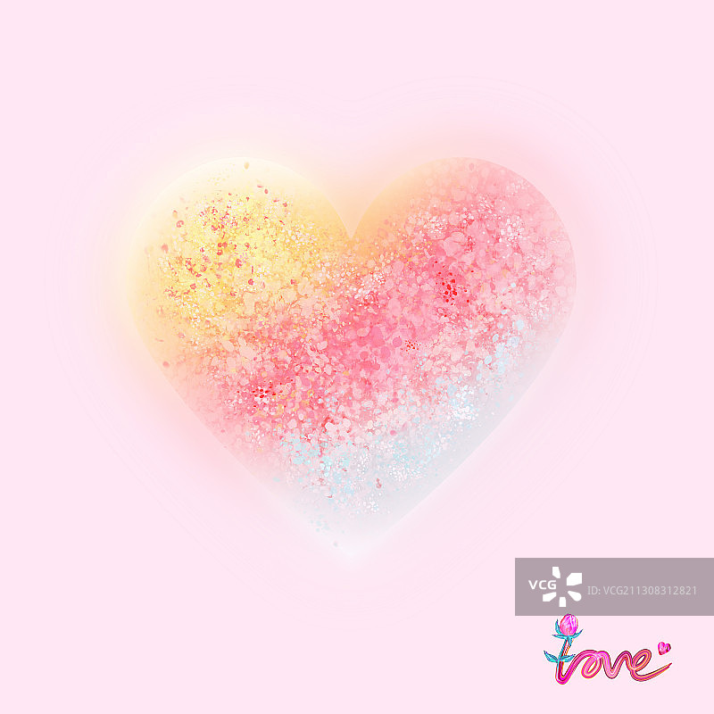 粉色的爱心礼盒在发光插画元素图片素材