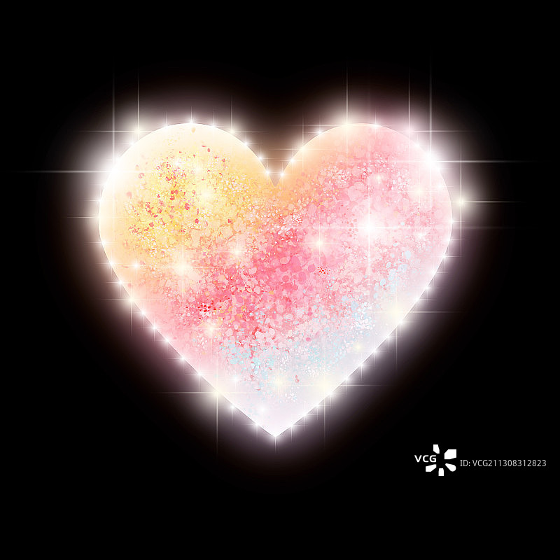 粉色的爱心礼盒在发光插画元素图片素材