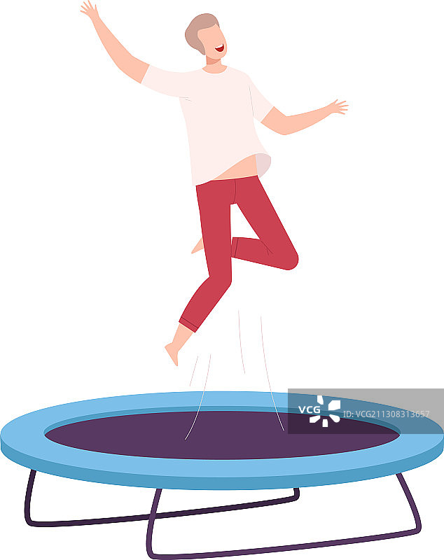 在花园蹦床上快乐跳跃的年轻人图片素材