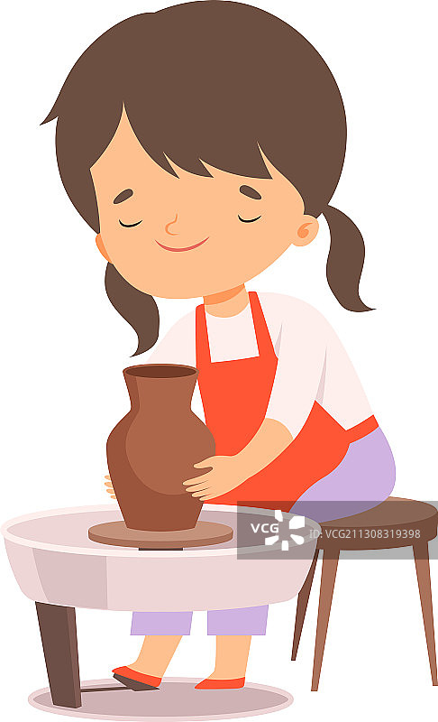 可爱女孩制作泥罐图片素材