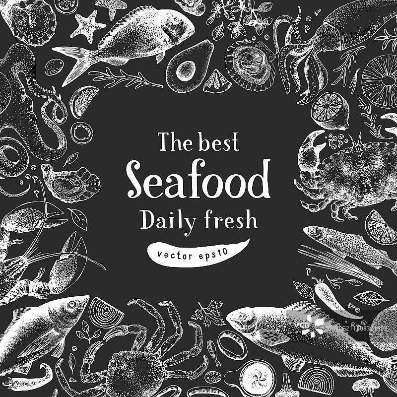 手绘海鲜设计模板（螃蟹和鱼类）图片素材