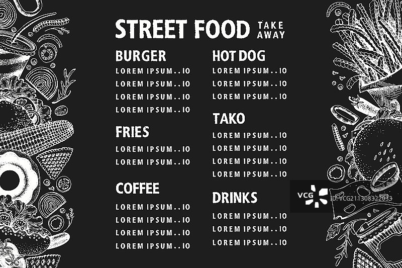 手绘街头食品banner快餐粉笔画图片素材