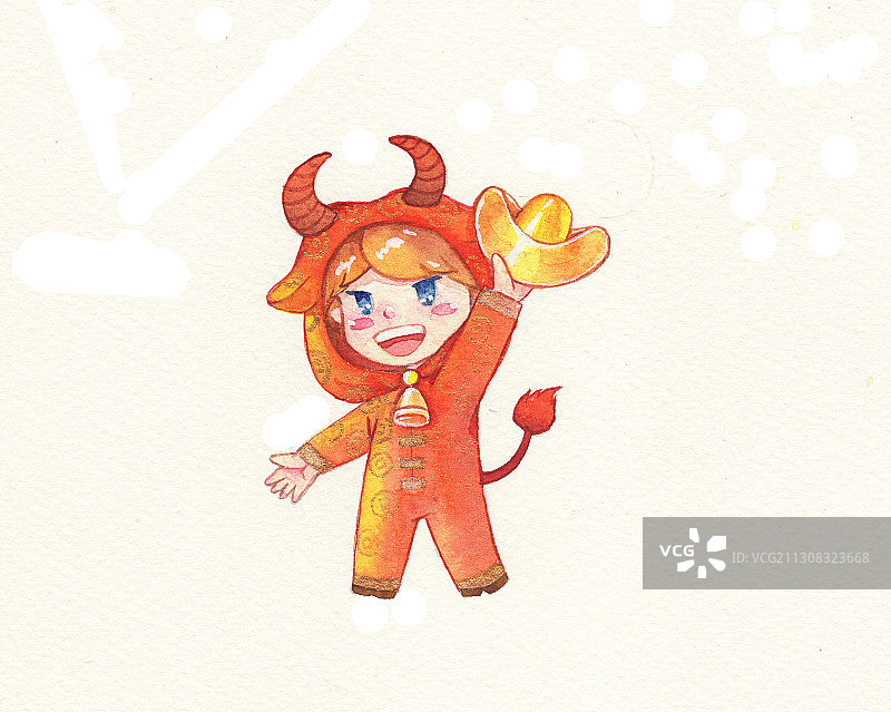 牛宝宝抱金元宝图片素材