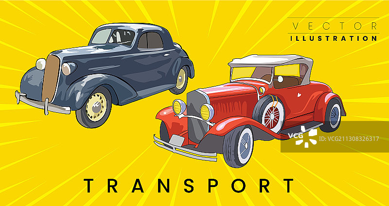 旧式老爷车收藏插画图片素材