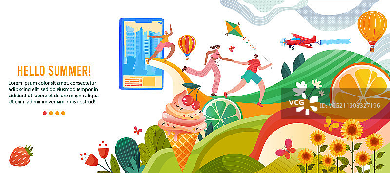 卡通风格的夏日问候图片素材