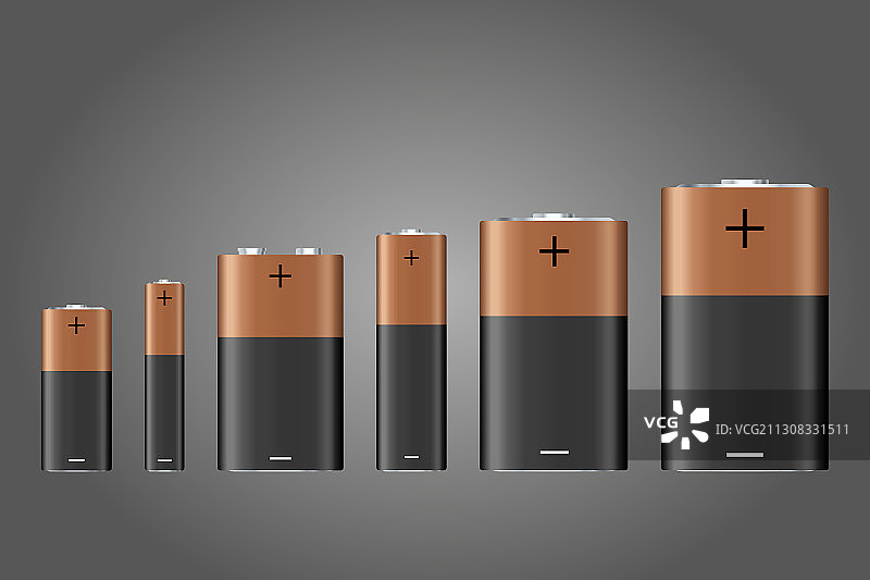 灰色背景上不同尺寸的电池图片素材
