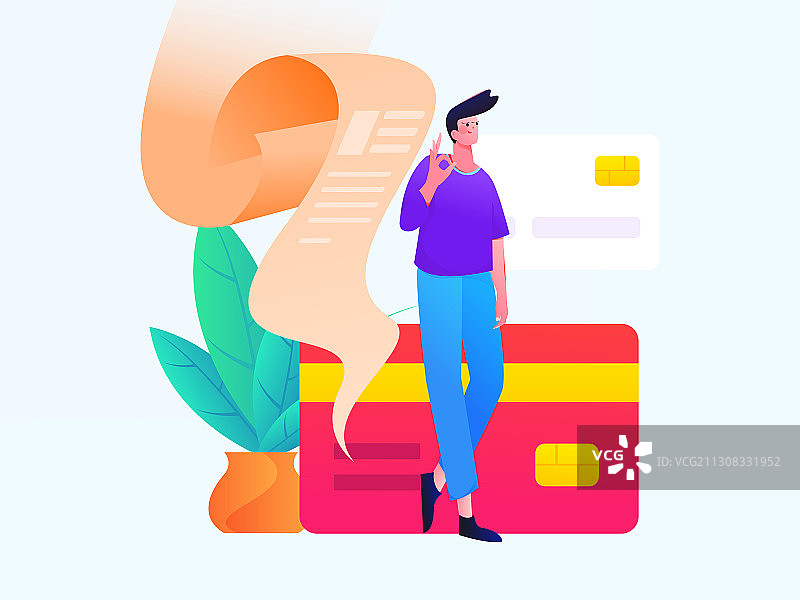 查看信用卡的人物矢量互联网卡通插画图片素材