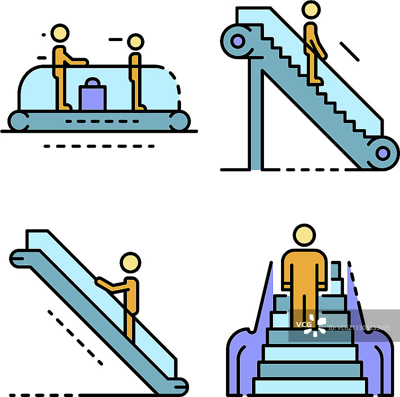自动扶梯图标线性颜色集图片素材