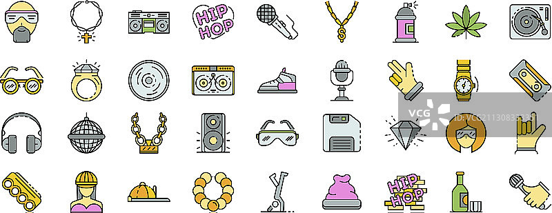 嘻哈图标线性彩色合集图片素材