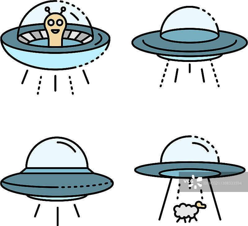 不明飞行物图标集线条颜色图片素材