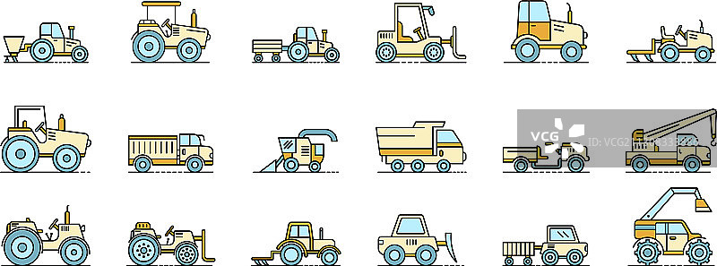 农业机械图标线性彩色合集图片素材