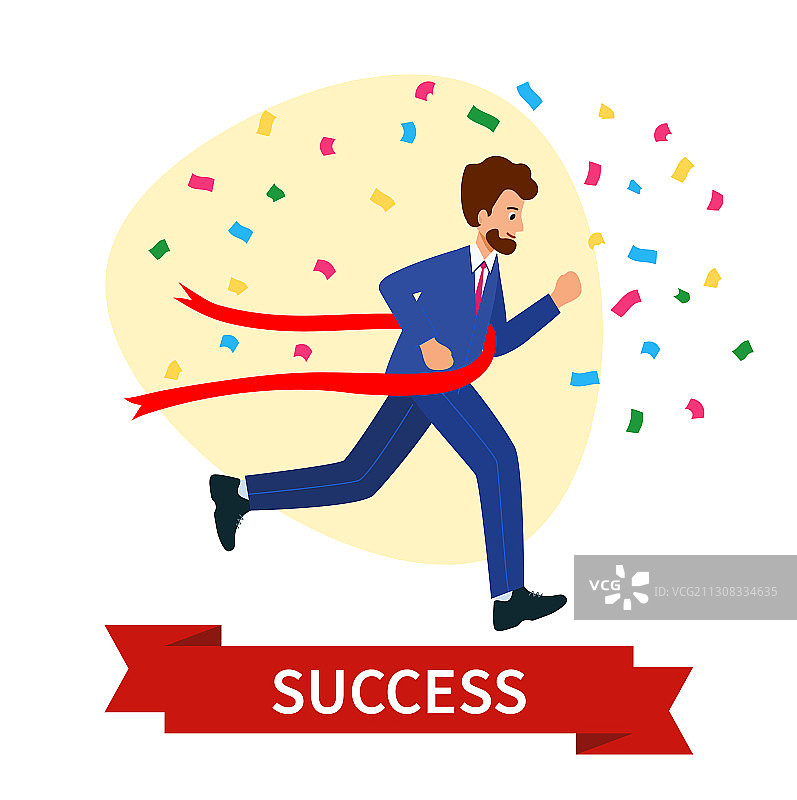 快乐的女商人冲过终点线图片素材