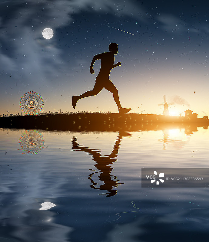 在湖边跑步健身图片素材