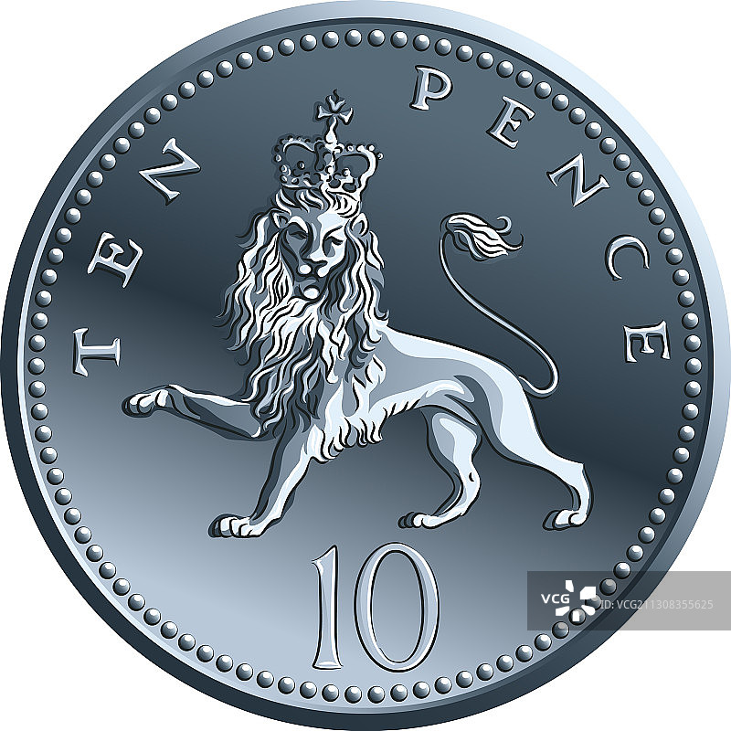 英国货币金色10便士硬币图片素材