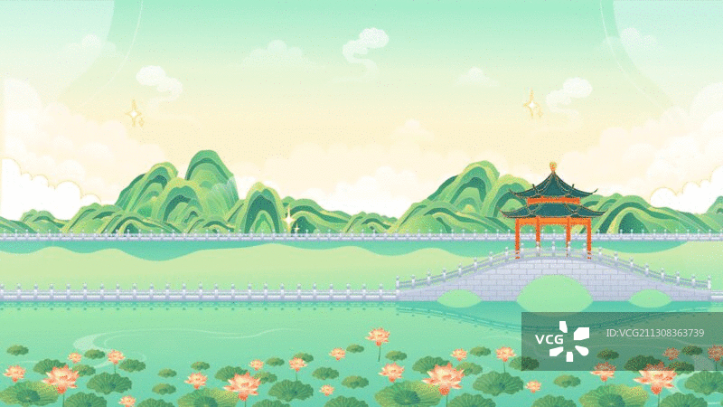 中国风园林风景插画图片素材