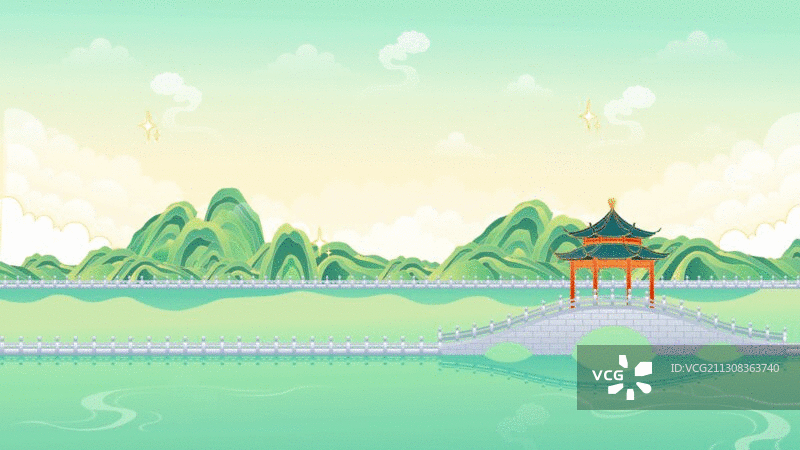 中国风园林风景插画图片素材