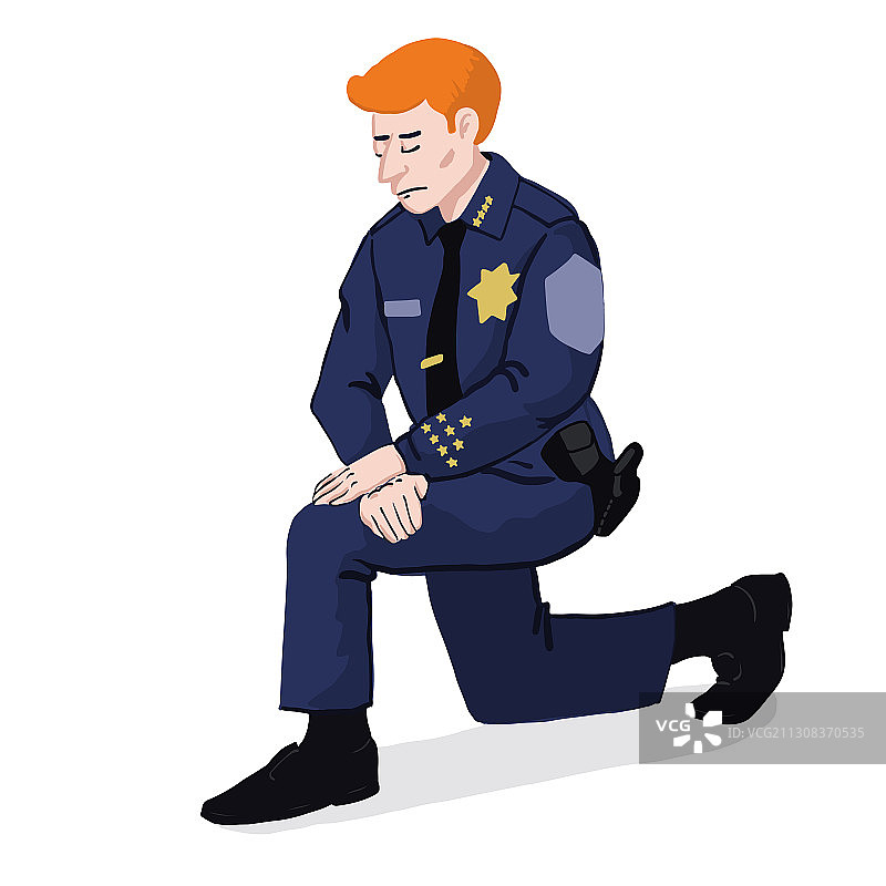 警察单膝跪地图片素材