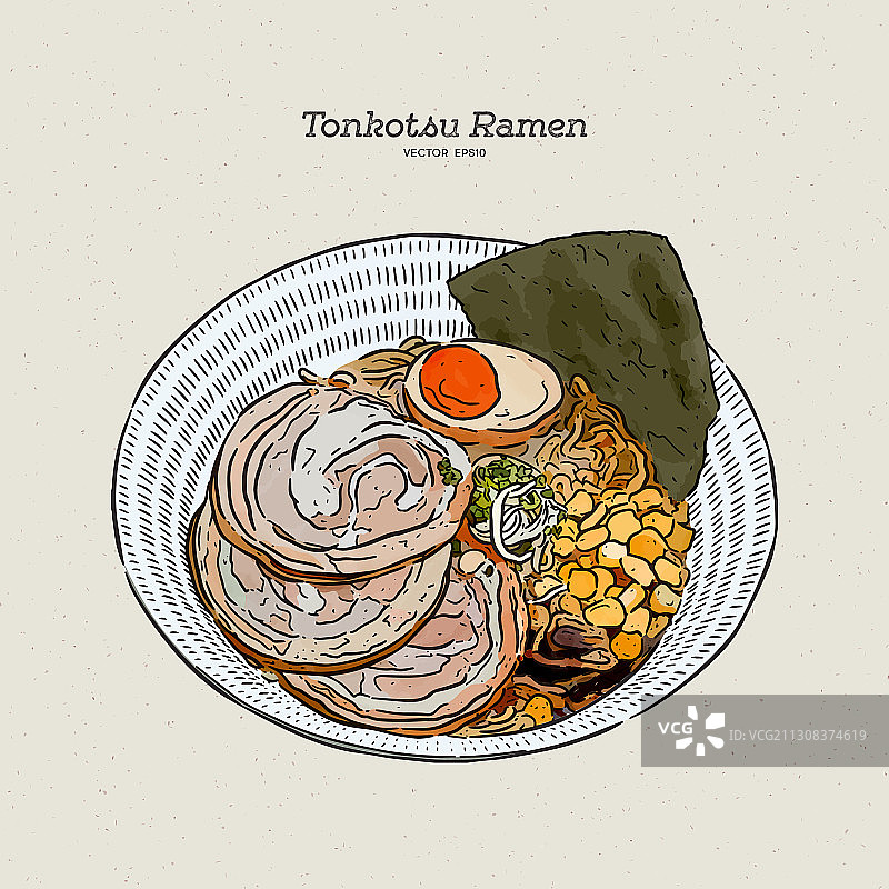 配有叉烧的浓郁豚骨拉面图片素材