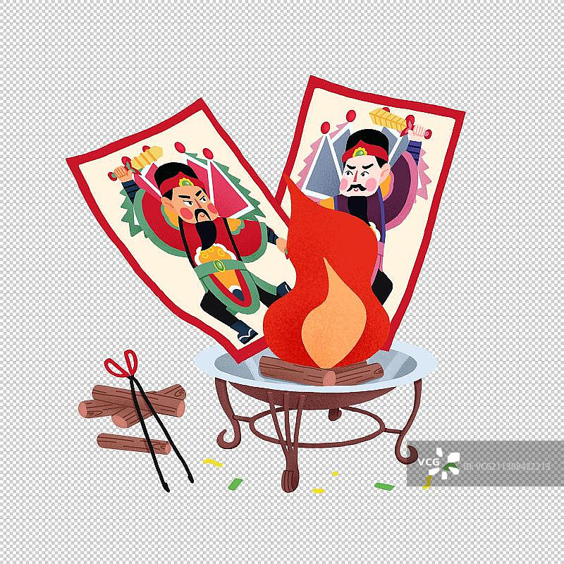 年俗正月初三烧门神纸扁平风格图片素材