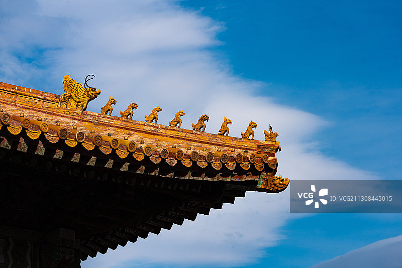 精美的北京故宫中和殿屋檐和角兽图片素材