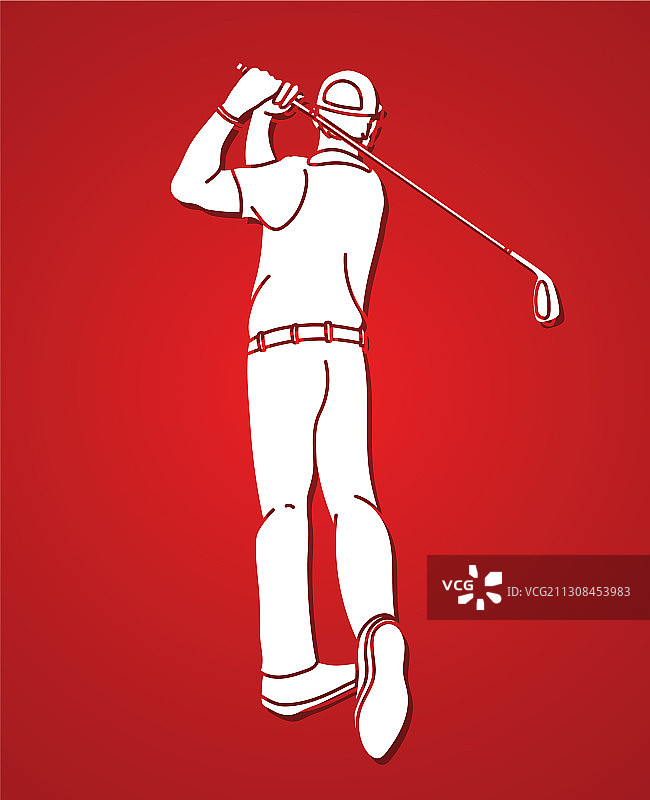 男人挥杆打高尔夫球的卡通图片素材
