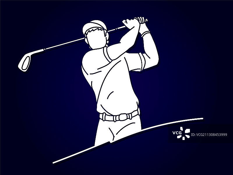 男人挥杆打高尔夫球的卡通图片素材