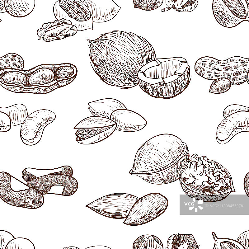 手绘坚果无缝图案图片素材
