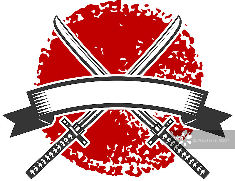 带武士刀交叉设计元素的徽章图片素材