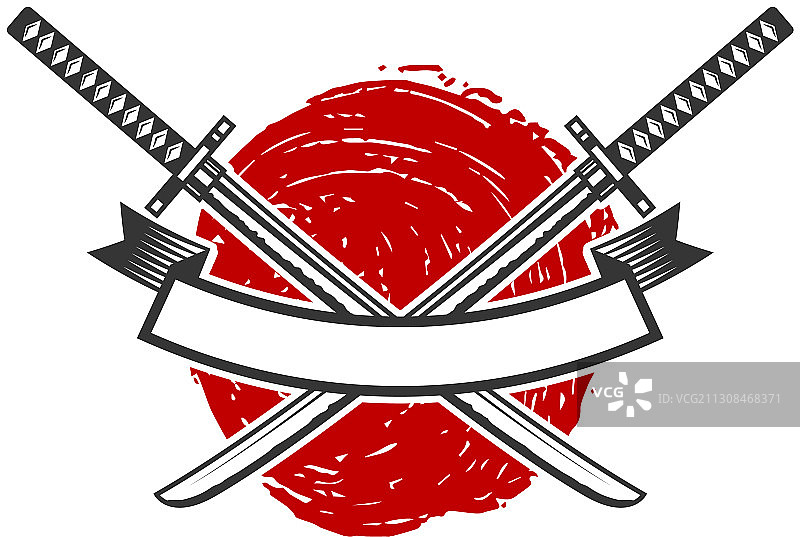 带武士刀交叉设计元素的徽章图片素材