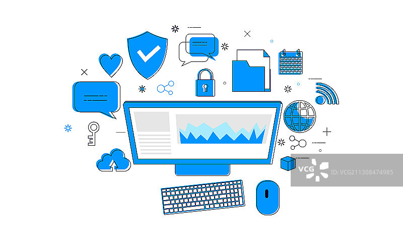 带有统计信息图表的电脑图片素材